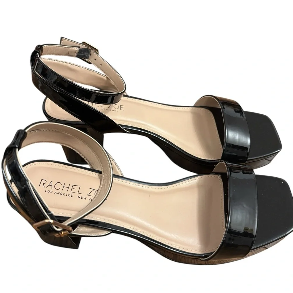 Rachel Zoe - Heeled Black Patent Leather Platform Sandals - Size 10M